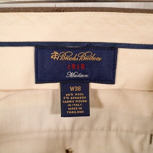 Brooks Brothers 1818 Madison Wool Beige Birdseye Pleated Cuff Dress Pants 38/30 - Picture 6 of 8